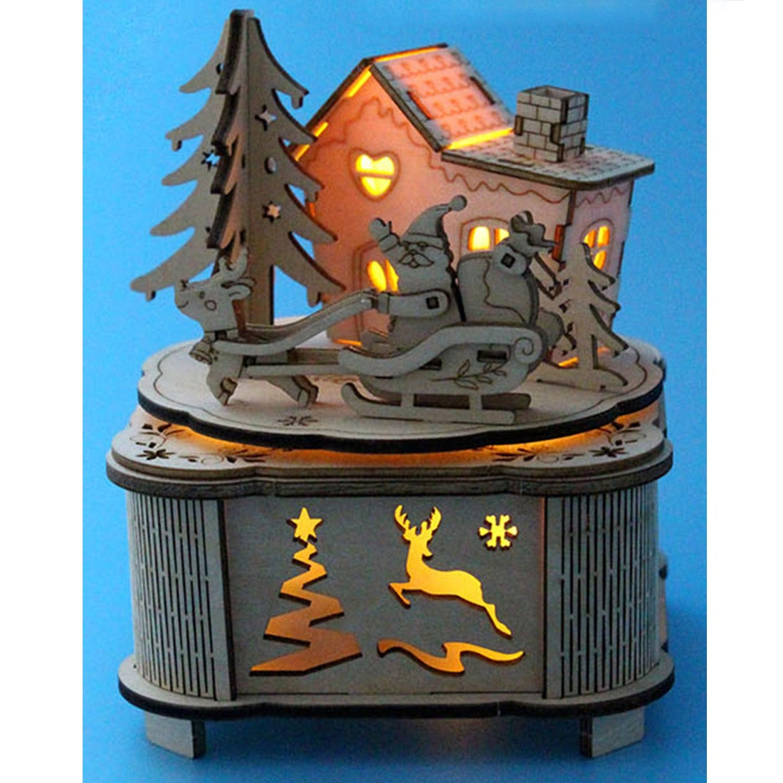 DIY Creative Wooden Puzzle Model Kit Assembly Music Box With LED Light