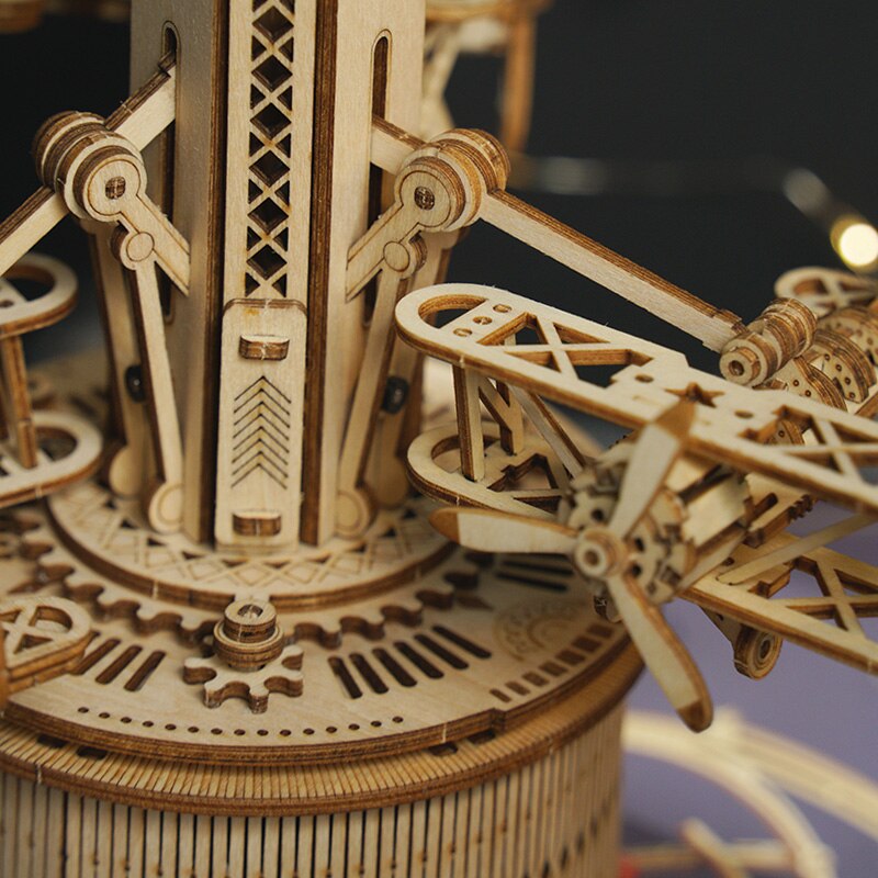 3D Airplane Control Wood Puzzle Tower Assembly Music Box Present for Adult Children