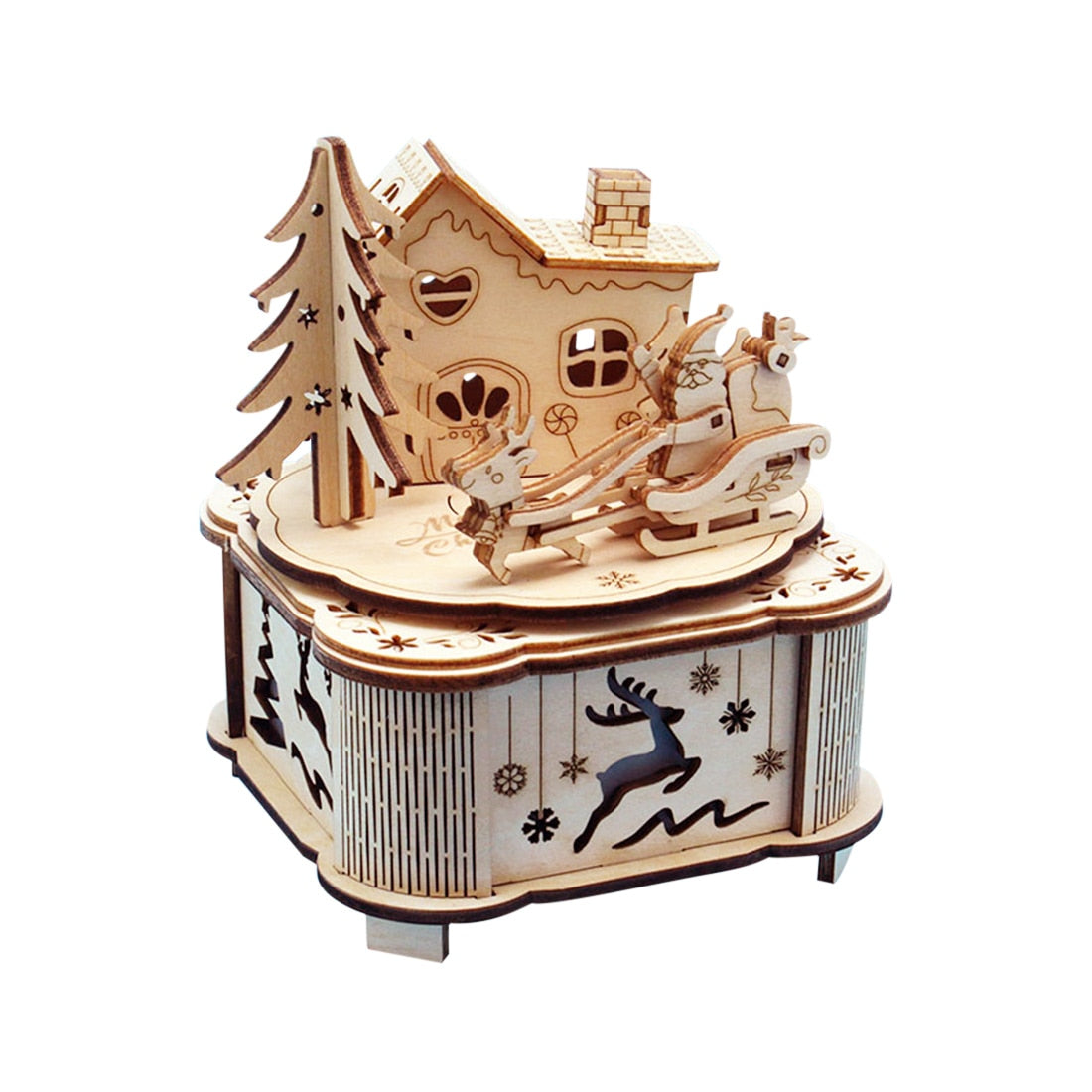 DIY Creative Wooden Puzzle Model Kit Assembly Music Box With LED Light