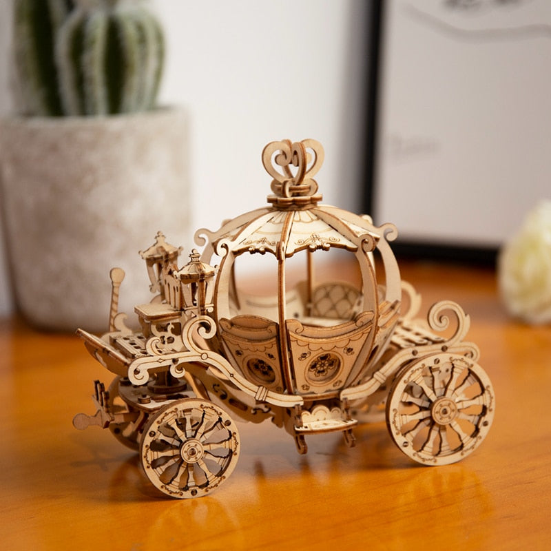 Diy 3d Gramophone Box Wooden Pumpkin Puzzle Cart Game Popular Assembly Toy Present
