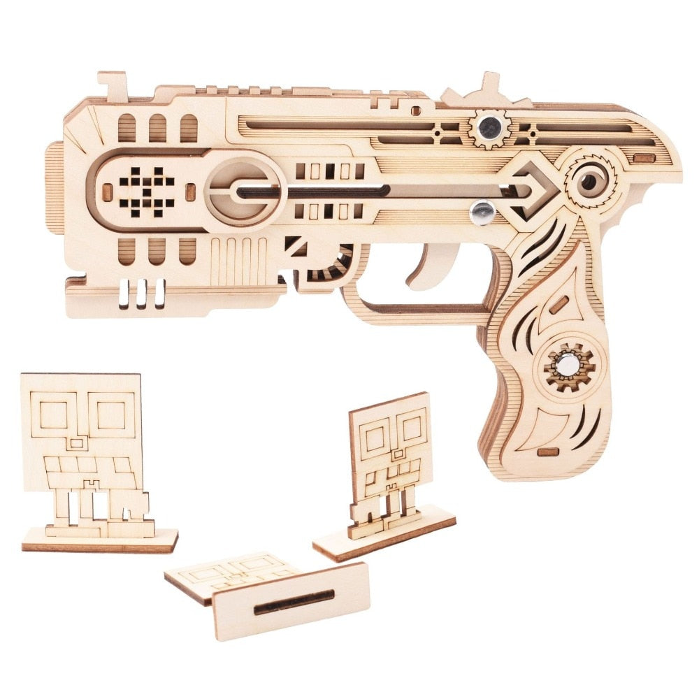 3D Wooden Puzzle Woodcraft Assembly Kit Hunting wolf Eagle Train Dragon Rubber Band Gun For Boy Christmas Gift