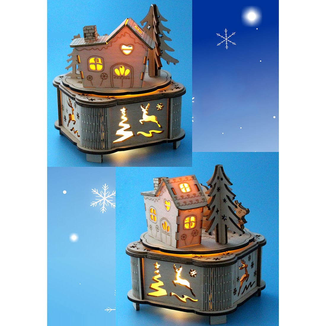DIY Creative Wooden Puzzle Model Kit Assembly Music Box With LED Light