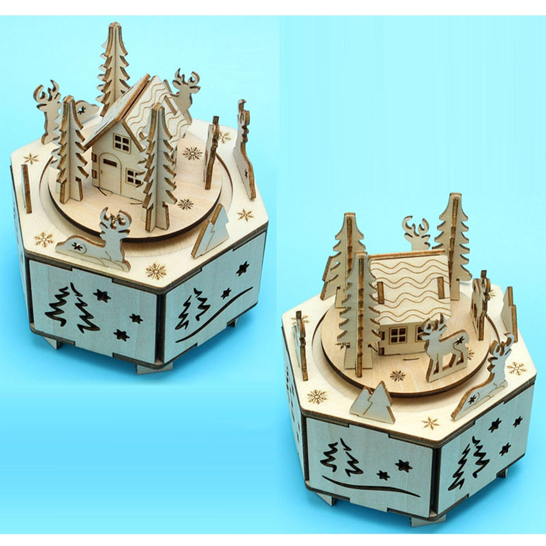 DIY Creative Wooden Puzzle Model Kit Assembly Music Box With LED Light