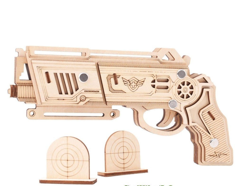 3D Wooden Puzzle Woodcraft Assembly Kit Hunting wolf Eagle Train Dragon Rubber Band Gun For Boy Christmas Gift