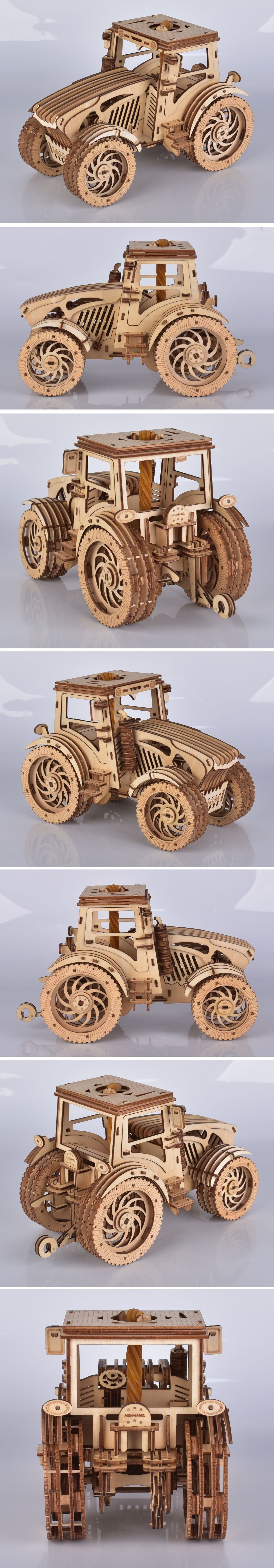 3D Wooden Handmade Assembled Toy Set Rubber Tractor Three-dimensional Wooden Puzzle Model Car Kits