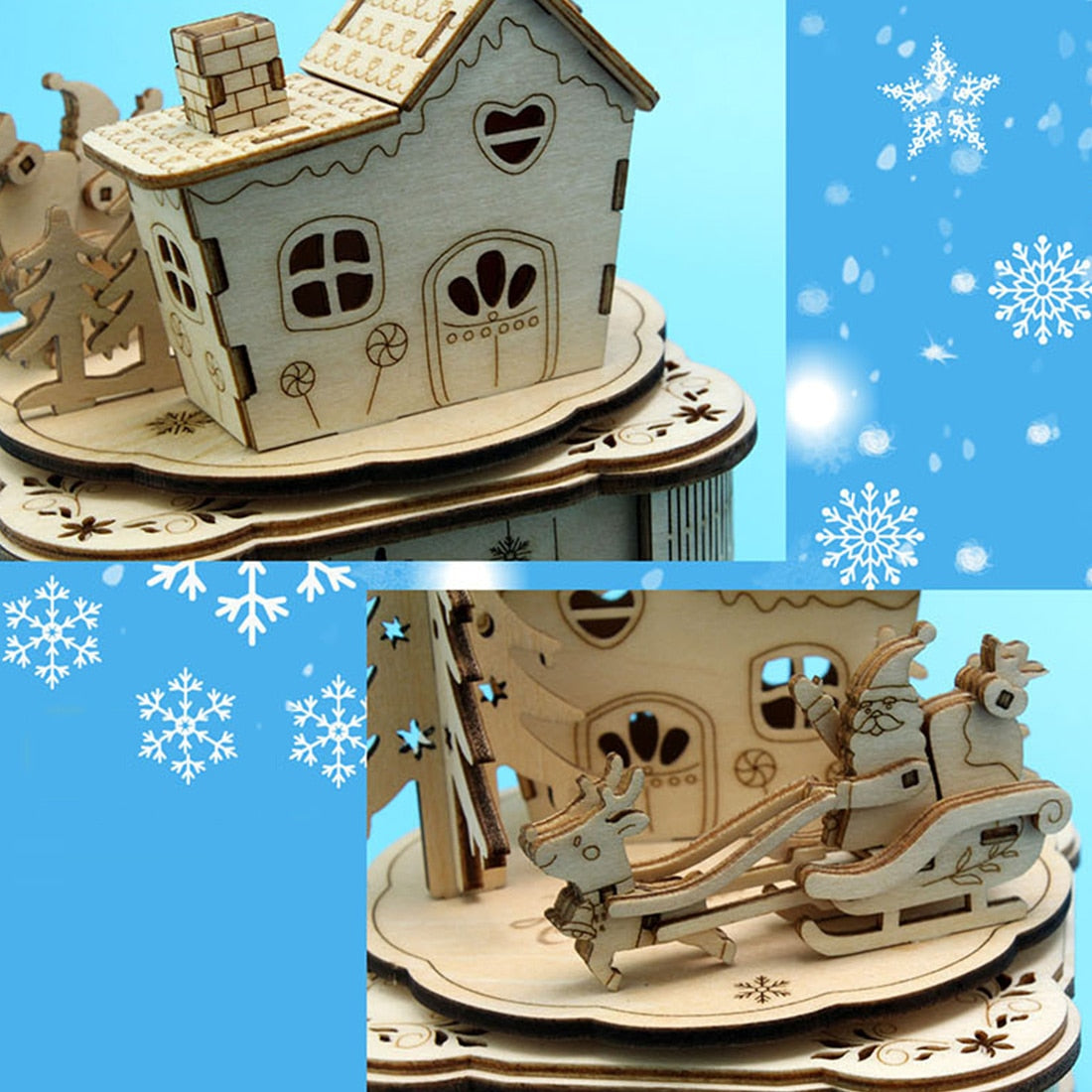 DIY Creative Wooden Puzzle Model Kit Assembly Music Box With LED Light