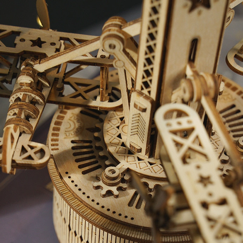 3D Airplane Control Wood Puzzle Tower Assembly Music Box Present for Adult Children