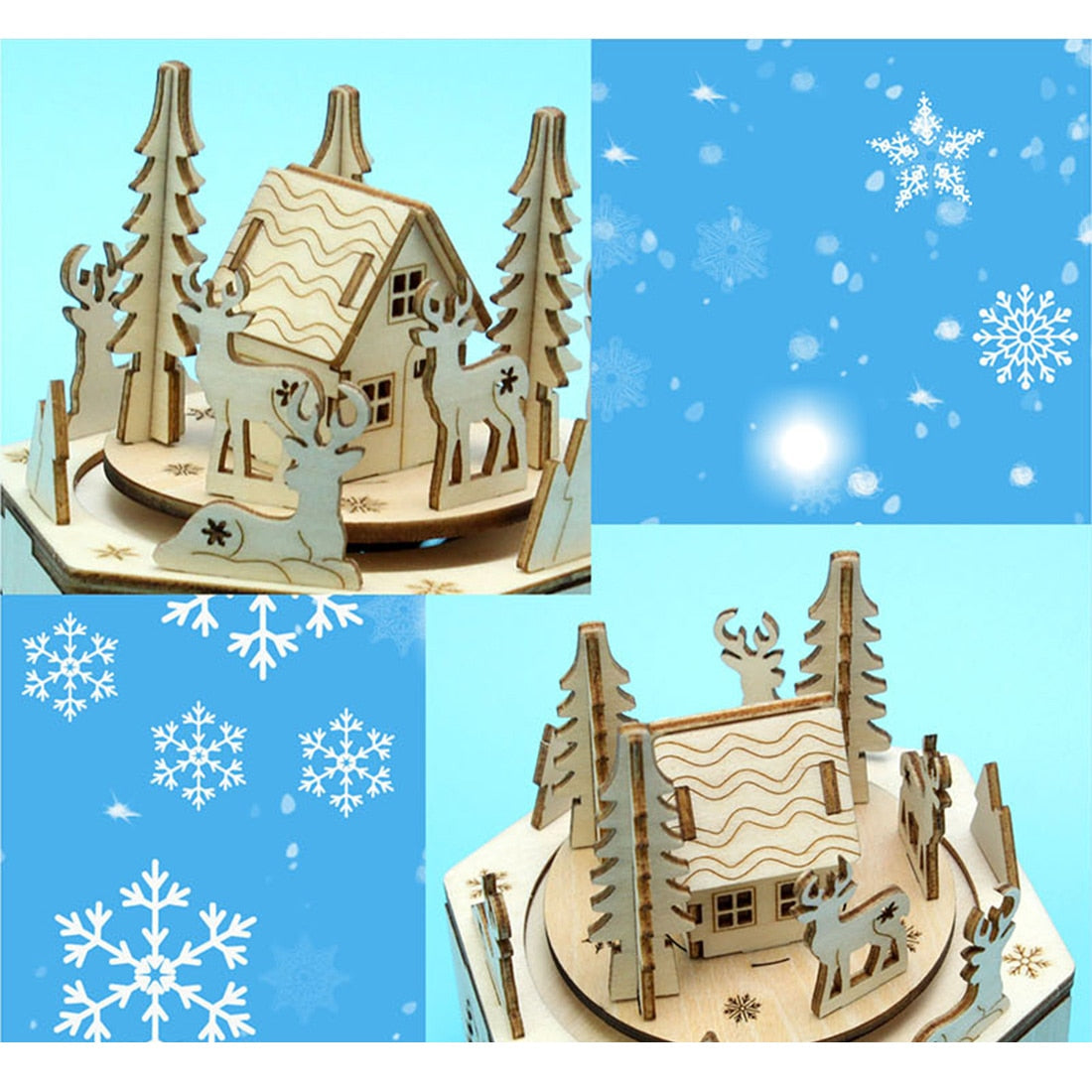 DIY Creative Wooden Puzzle Model Kit Assembly Music Box With LED Light