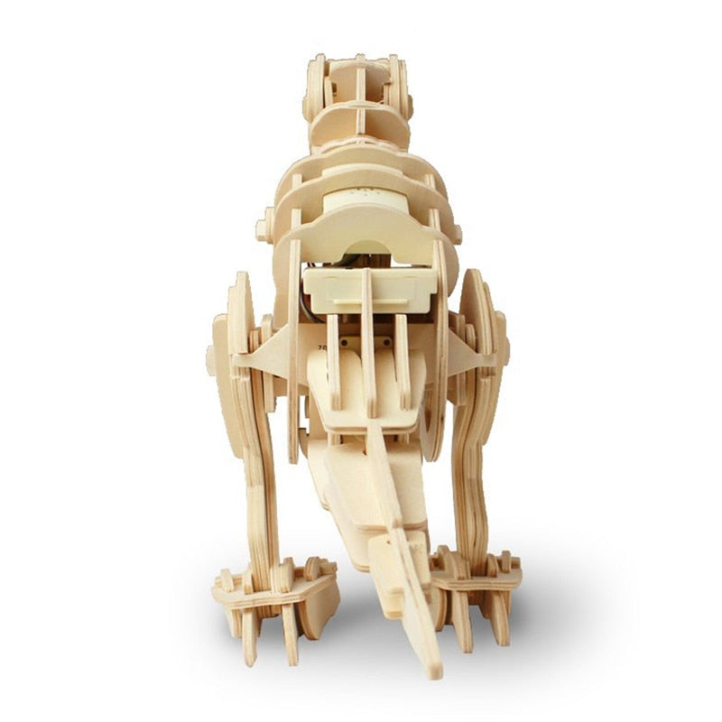 Diy 3D Walking T-REX Wooden Puzzle Kit Sound Control Dinosaur Toy Present