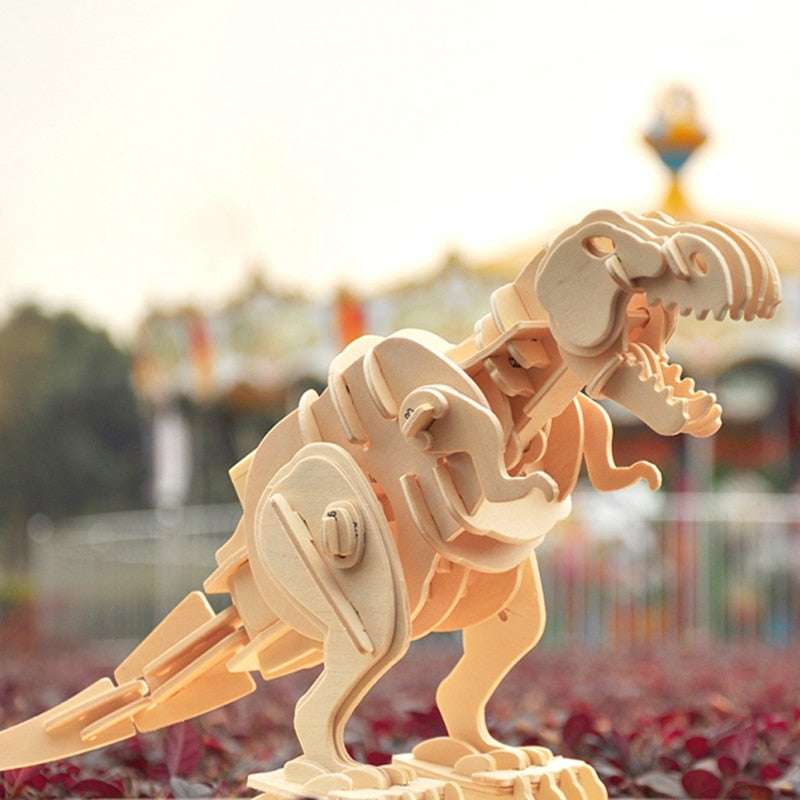 Diy 3D Walking T-REX Wooden Puzzle Kit Sound Control Dinosaur Toy Present