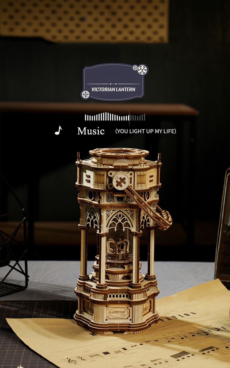 3D Wooden Lantern Game Assembly Toy Music Box