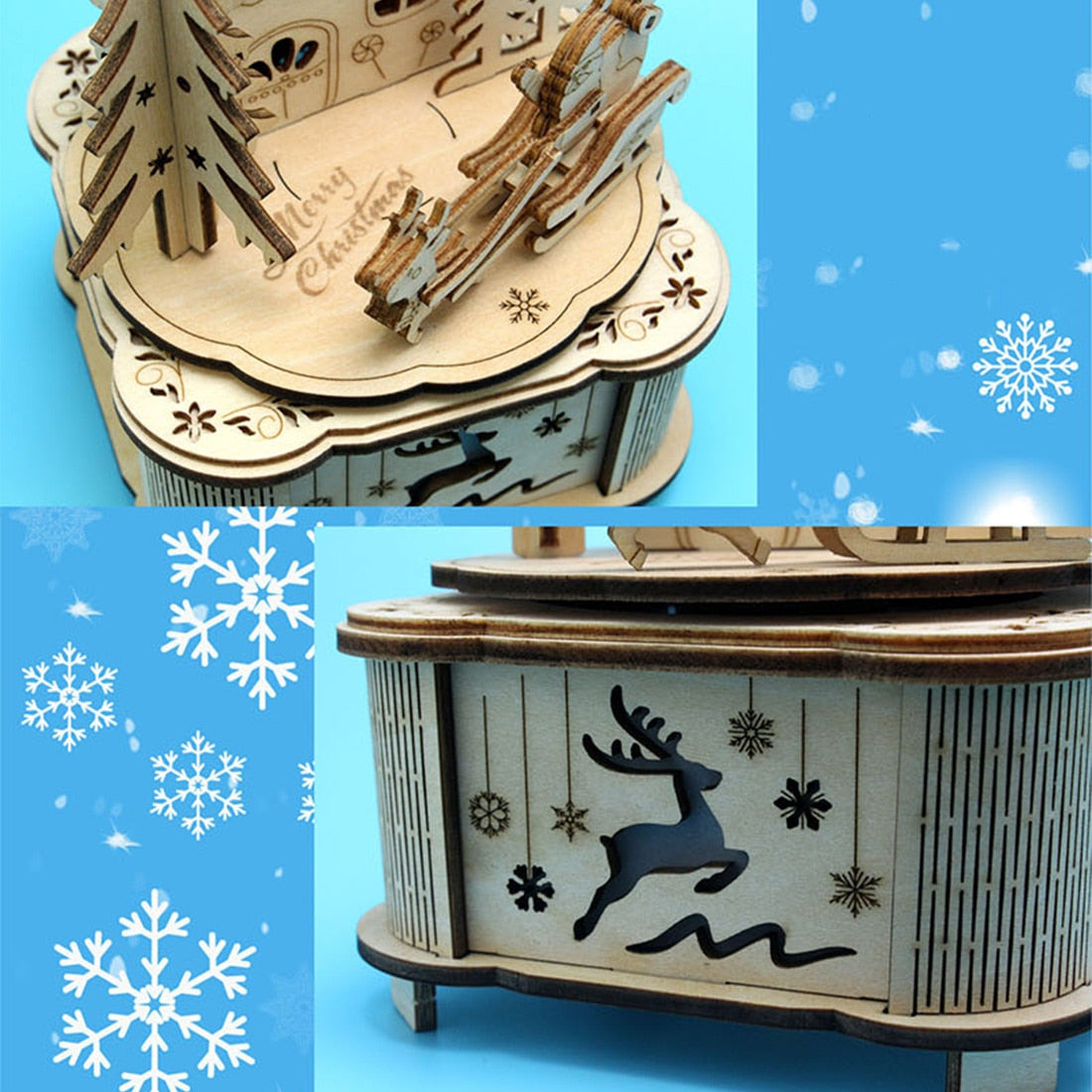 DIY Creative Wooden Puzzle Model Kit Assembly Music Box With LED Light