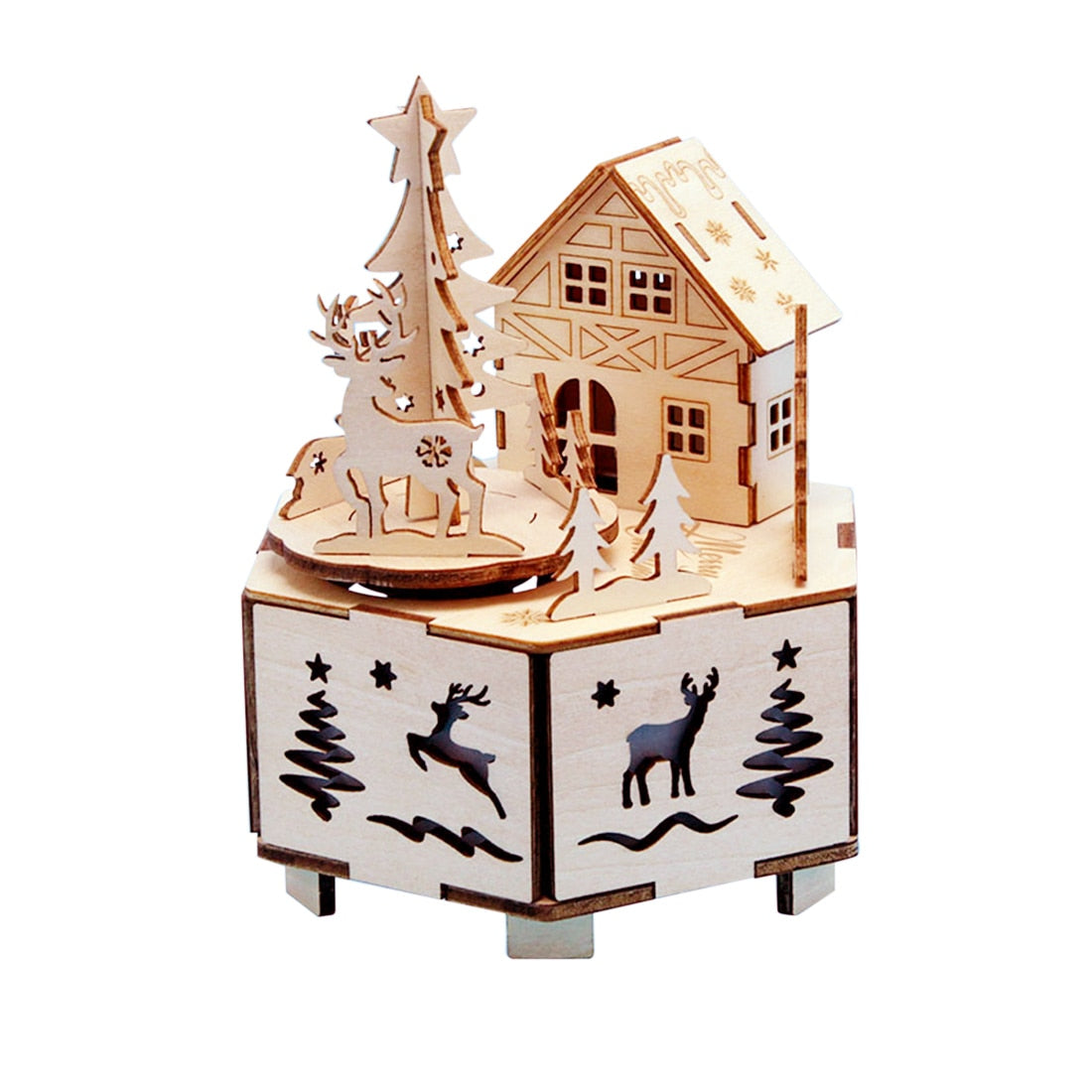 DIY Creative Wooden Puzzle Model Kit Assembly Music Box With LED Light