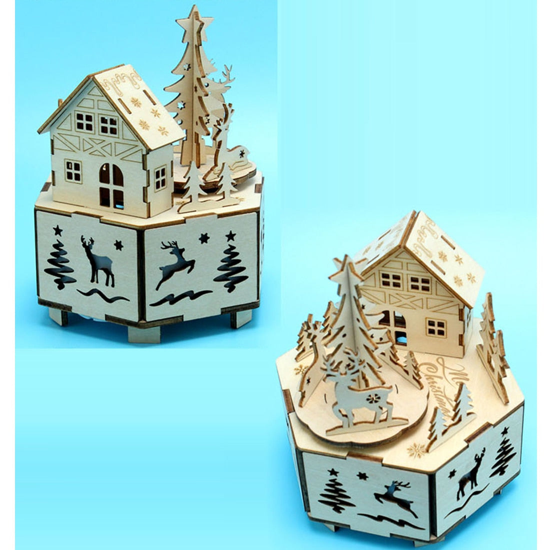 DIY Creative Wooden Puzzle Model Kit Assembly Music Box With LED Light