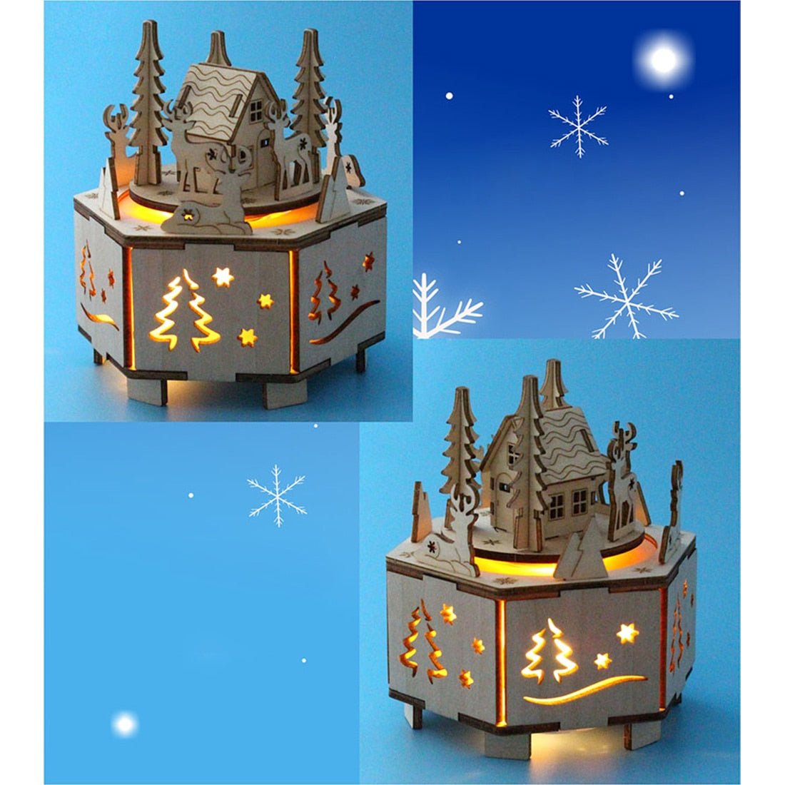 DIY Creative Wooden Puzzle Model Kit Assembly Music Box With LED Light