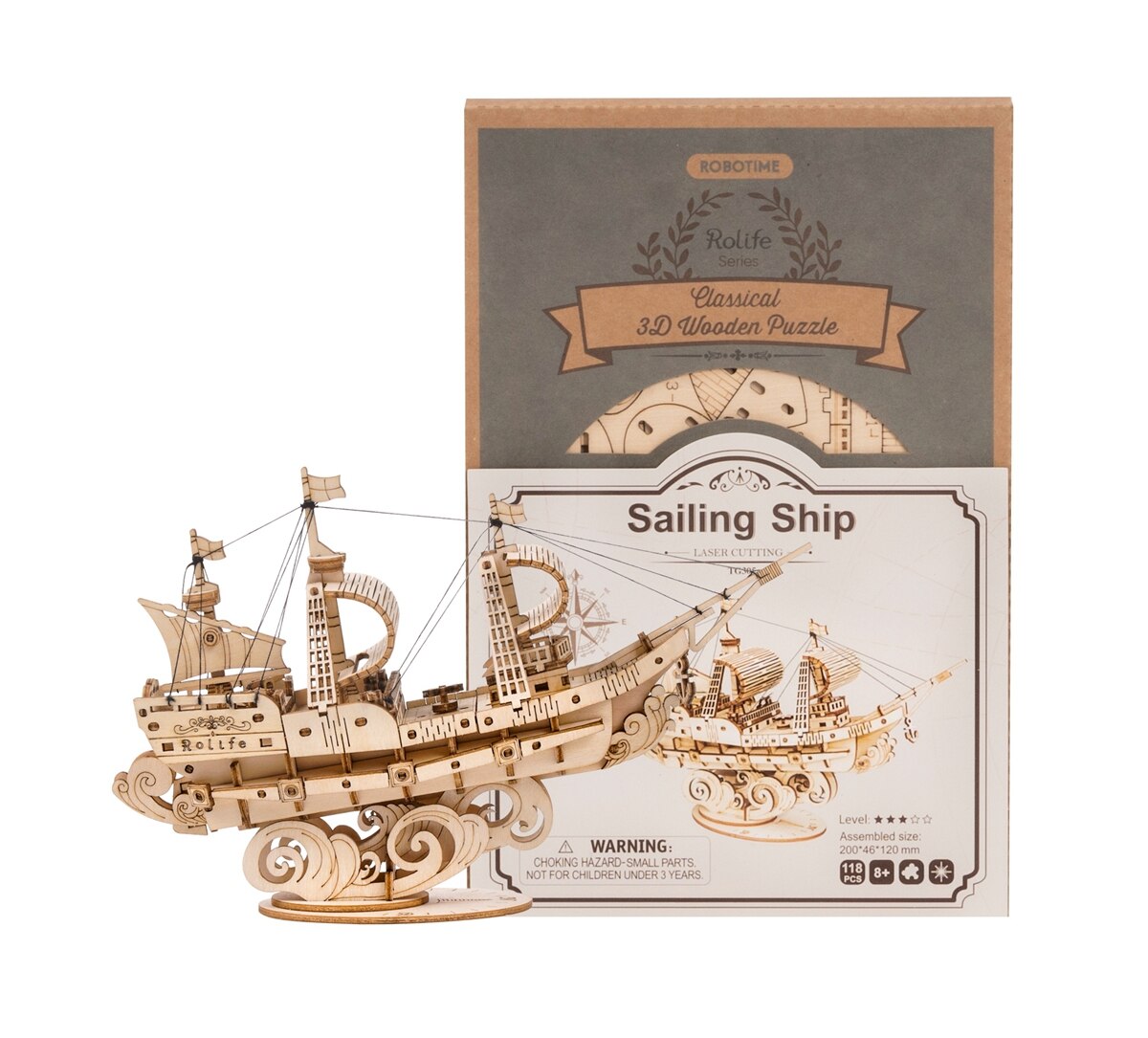 Diy 3D Wood Vintage Sailing Ship Assembly Boat Toy Present