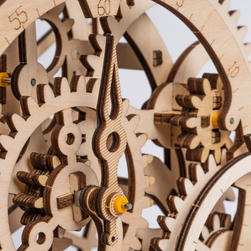 DIY 3D Mechanical Wood Block Construction Kits Toy Assembly Pendulum Clock