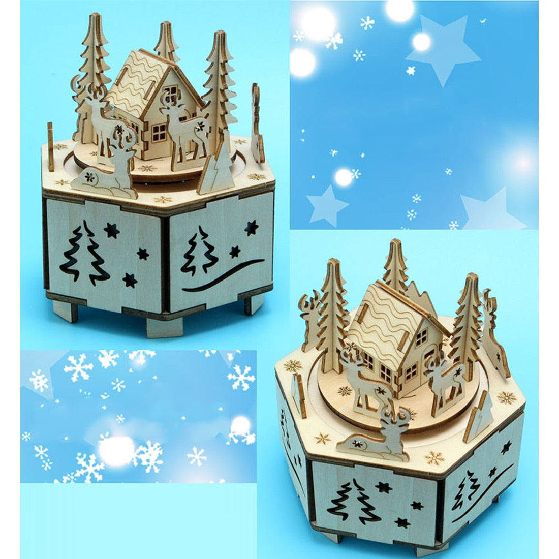 DIY Creative Wooden Puzzle Model Kit Assembly Music Box With LED Light