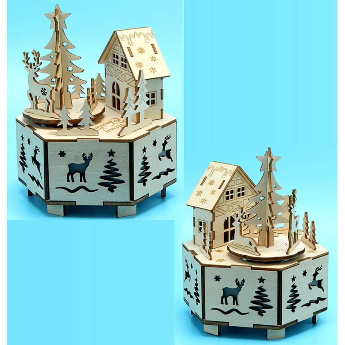 DIY Creative Wooden Puzzle Model Kit Assembly Music Box With LED Light