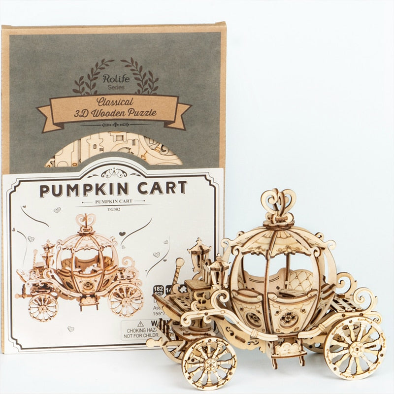 Diy 3d Gramophone Box Wooden Pumpkin Puzzle Cart Game Popular Assembly Toy Present