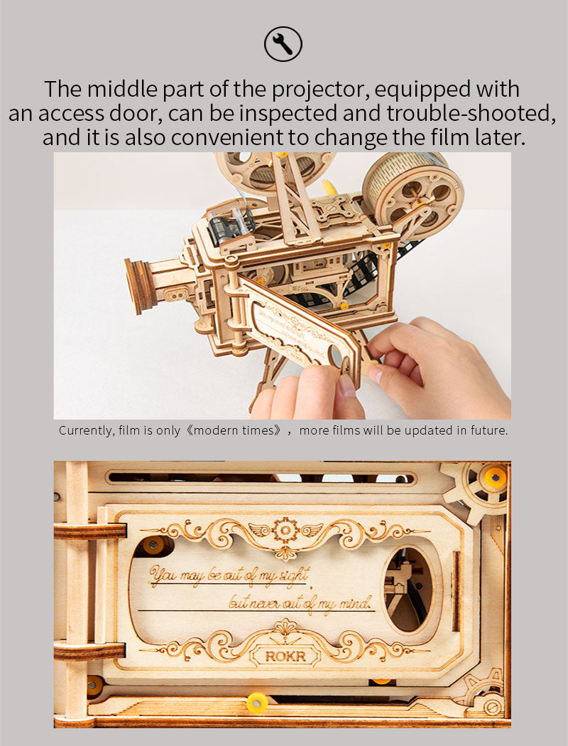 3D Hand Crank Film Projector Wooden Model Building Kits