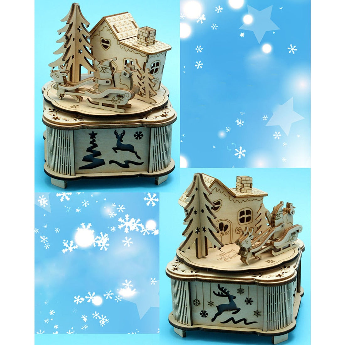 DIY Creative Wooden Puzzle Model Kit Assembly Music Box With LED Light