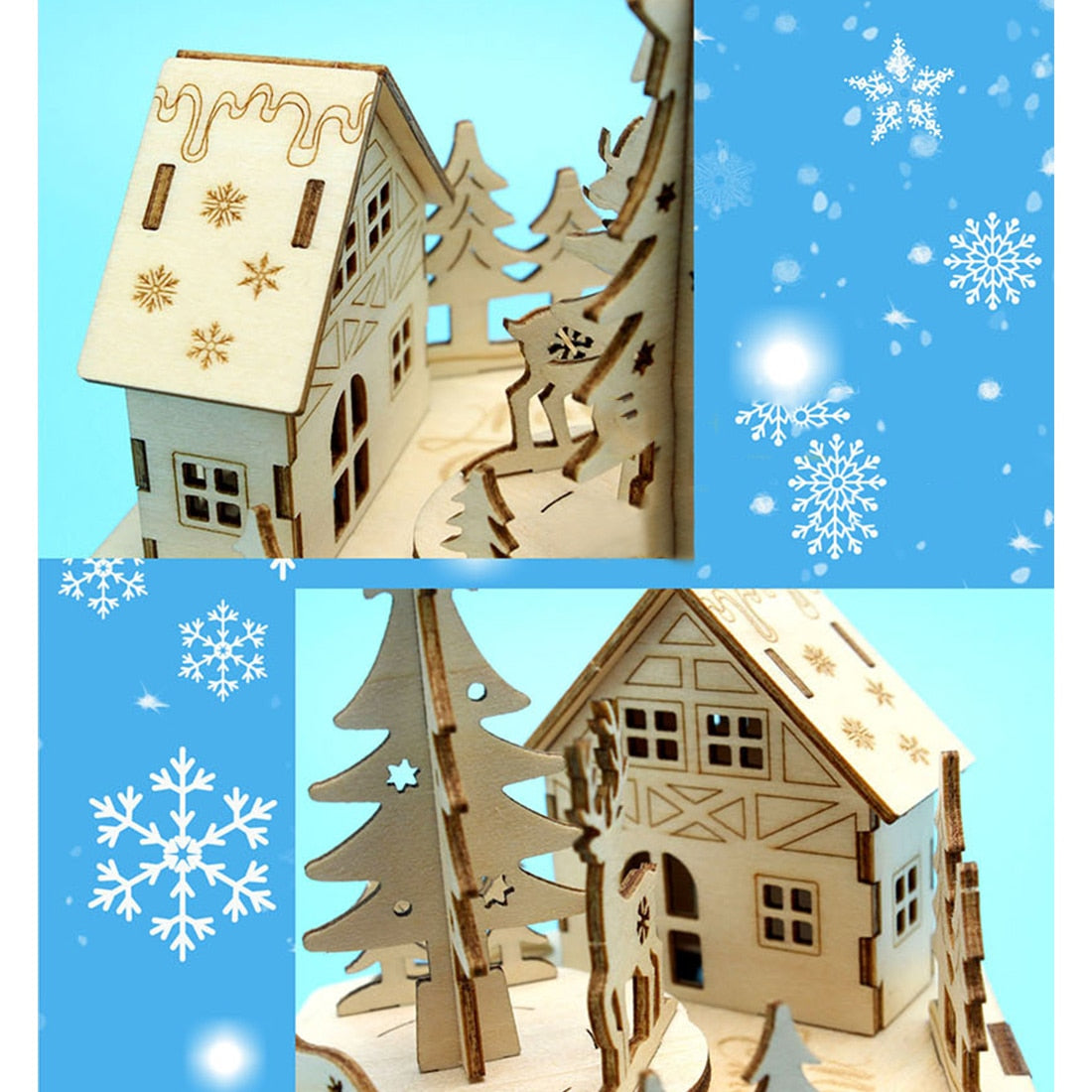 DIY Creative Wooden Puzzle Model Kit Assembly Music Box With LED Light