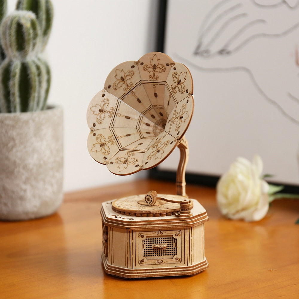 Diy 3d Gramophone Box Wooden Pumpkin Puzzle Cart Game Popular Assembly Toy Present