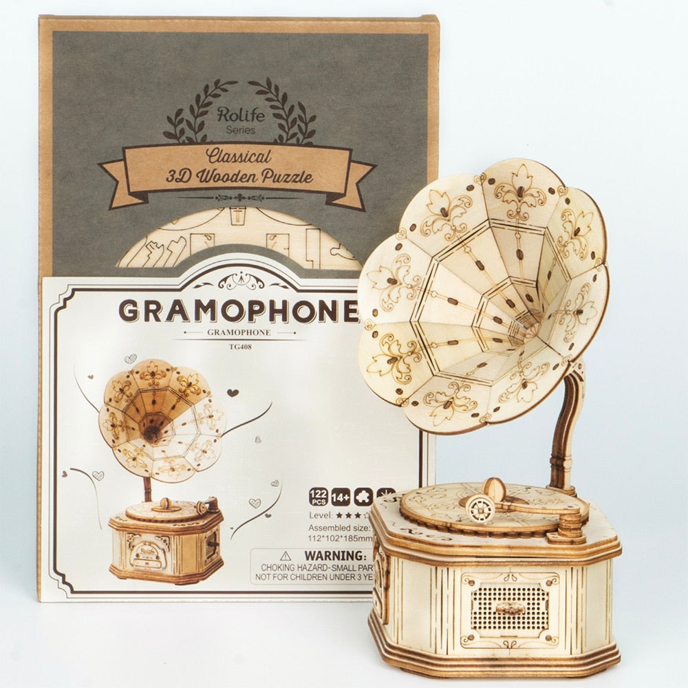 Diy 3d Gramophone Box Wooden Pumpkin Puzzle Cart Game Popular Assembly Toy Present