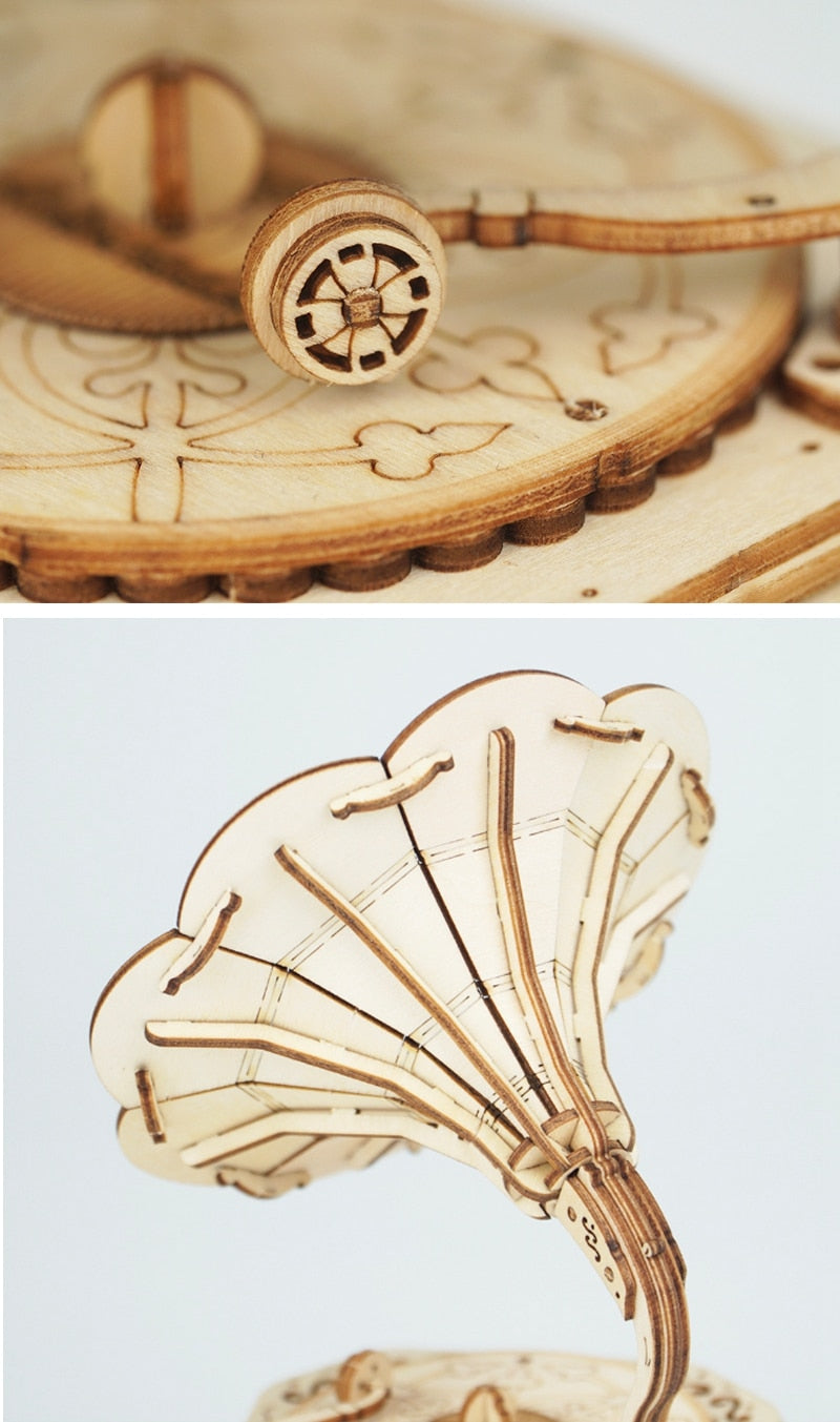 Diy 3d Gramophone Box Wooden Pumpkin Puzzle Cart Game Popular Assembly Toy Present