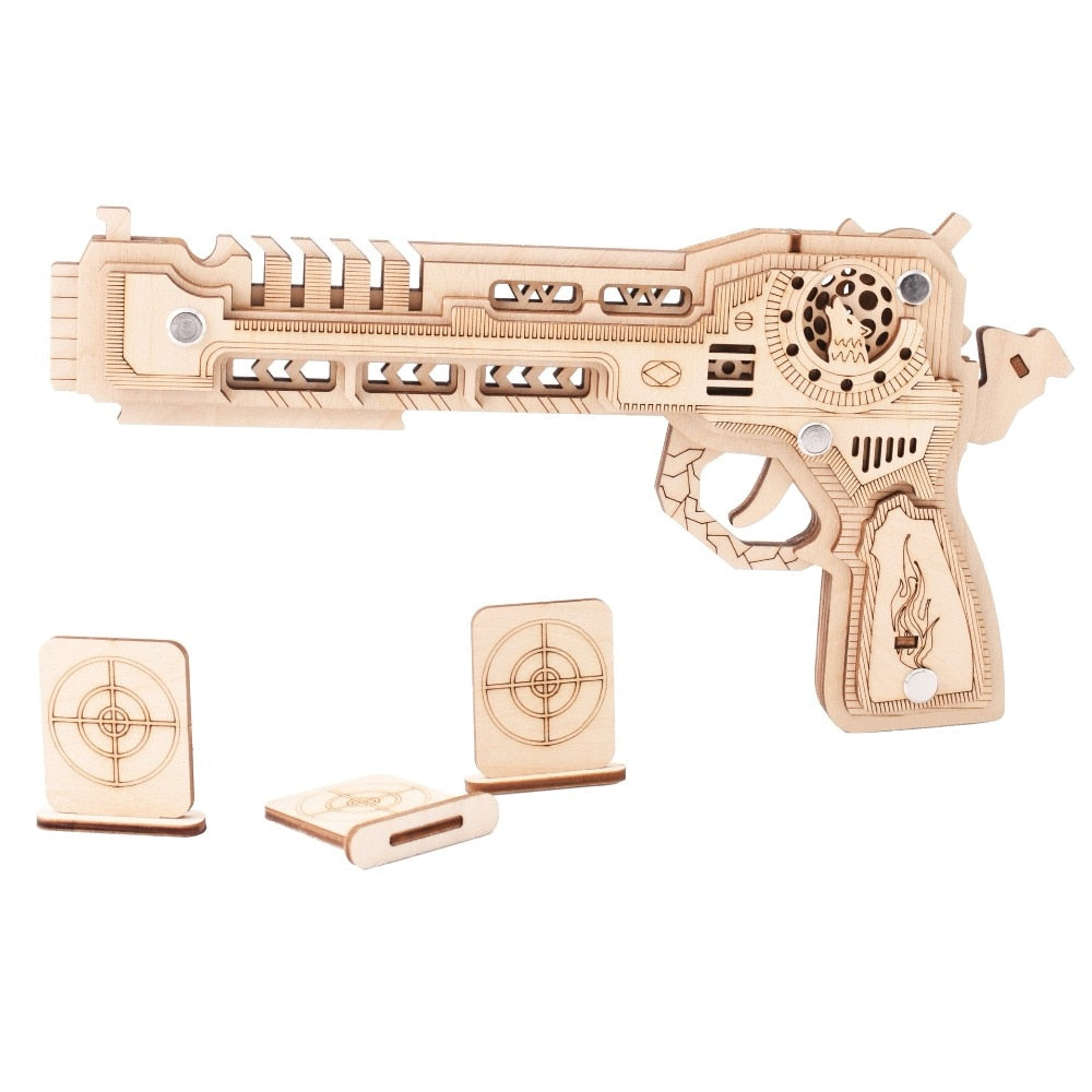 3D Wooden Puzzle Woodcraft Assembly Kit Hunting wolf Eagle Train Dragon Rubber Band Gun For Boy Christmas Gift