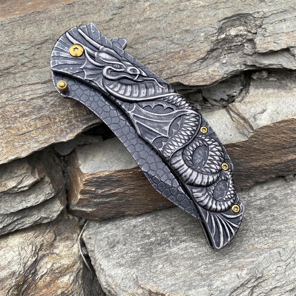Sea Serpent sculpture Folding Knife Camping Knife