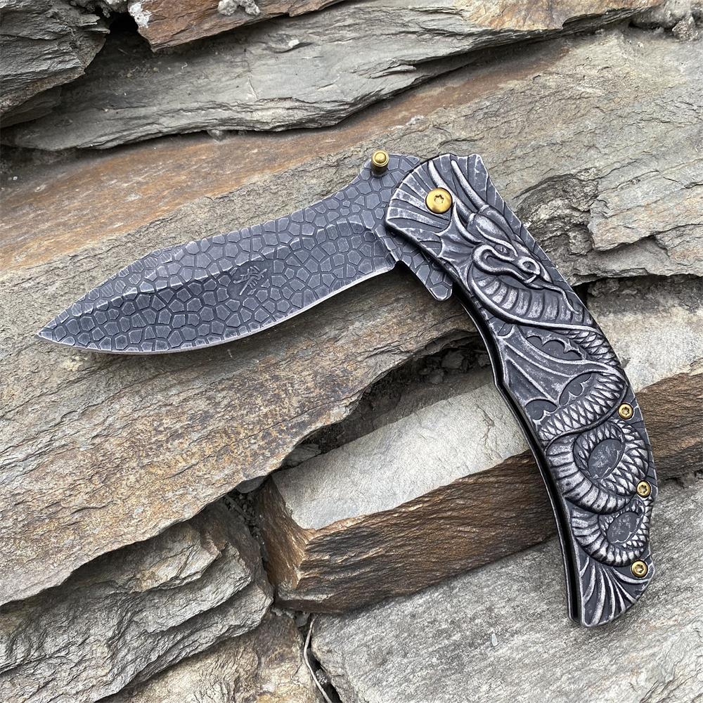 Sea Serpent sculpture Folding Knife Camping Knife