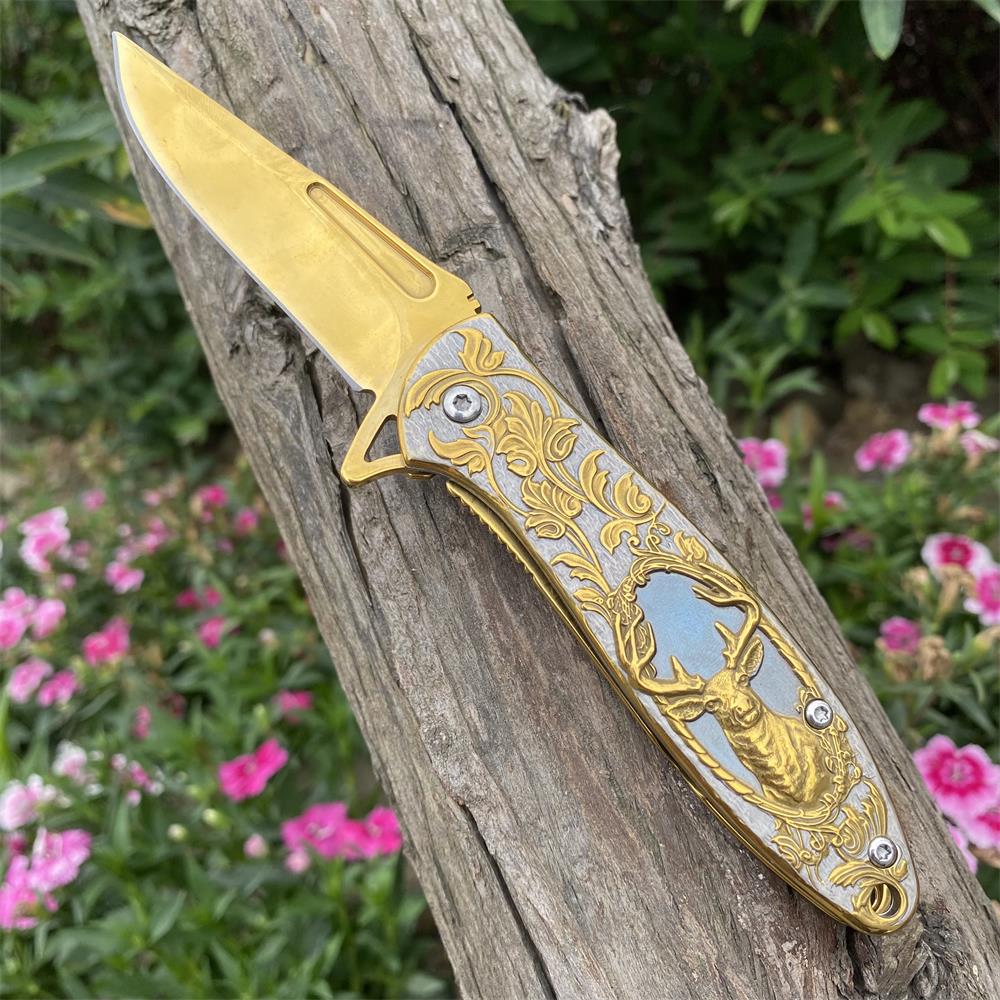 Fantastic Reindeer in the Mirror Folding Knife