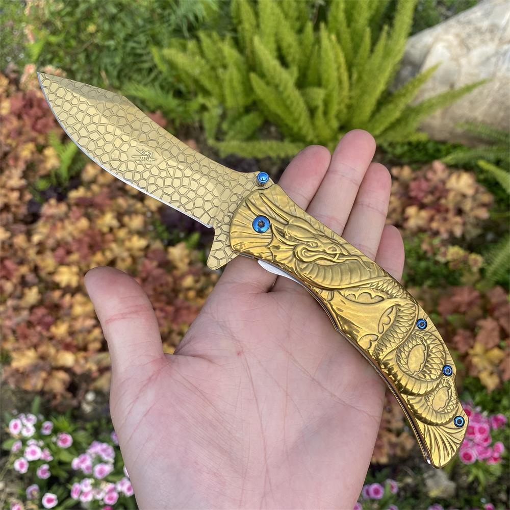 Sea Serpent sculpture Folding Knife Camping Knife