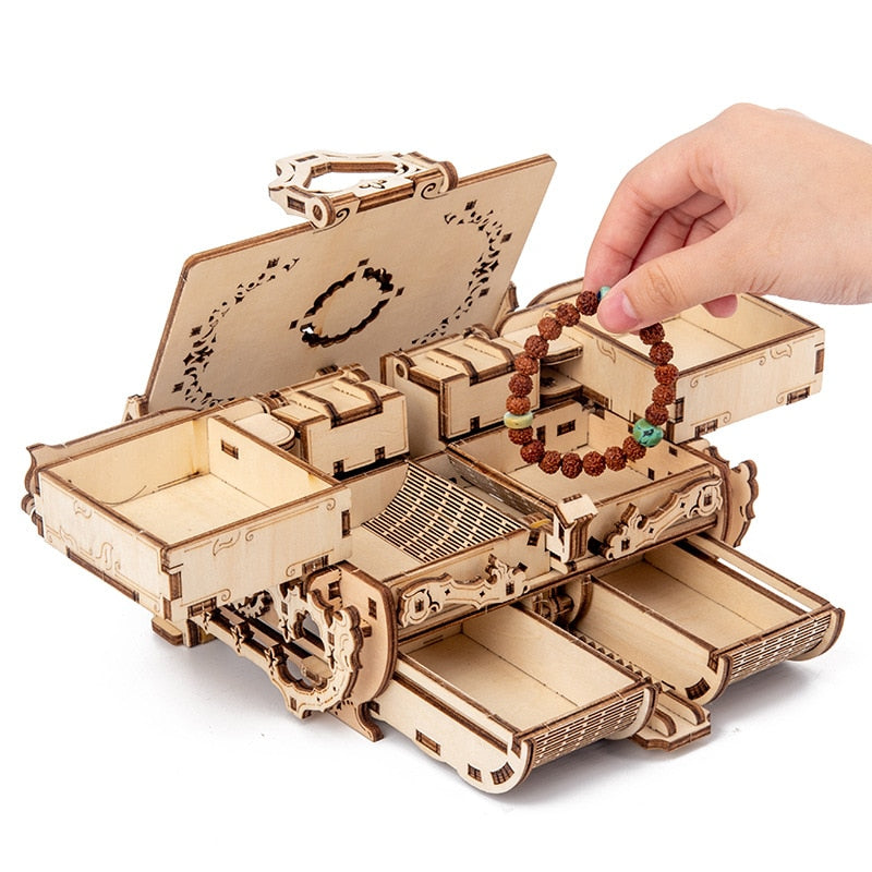 3D Wooden Puzzle Assembled Antique Jewelry Box Model Kit