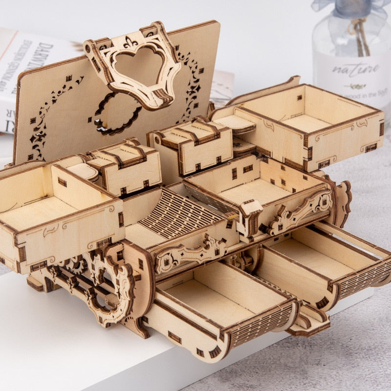 3D Wooden Puzzle Assembled Antique Jewelry Box Model Kit