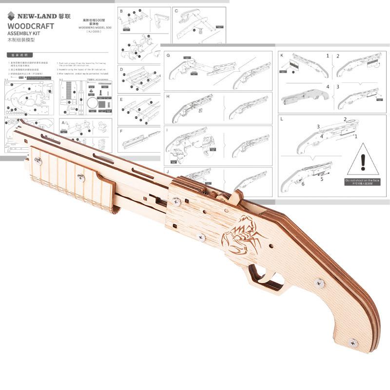 3D Wooden Puzzle Woodcraft Assembly Kit Hunting wolf Eagle Train Dragon Rubber Band Gun For Boy Christmas Gift