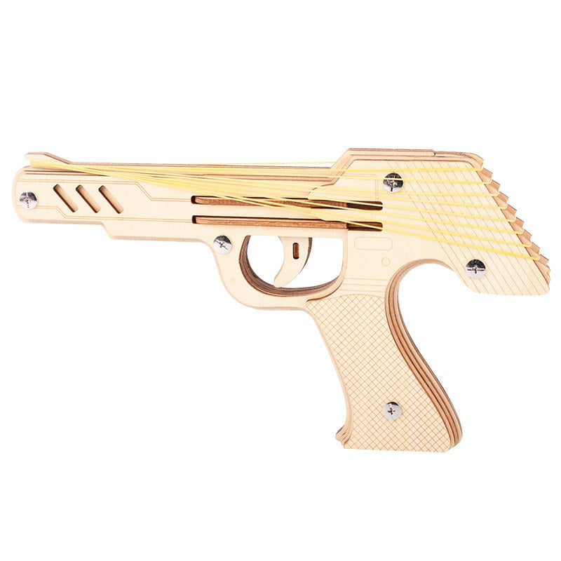 3D Wooden Puzzle Woodcraft Assembly Kit Hunting wolf Eagle Train Dragon Rubber Band Gun For Boy Christmas Gift