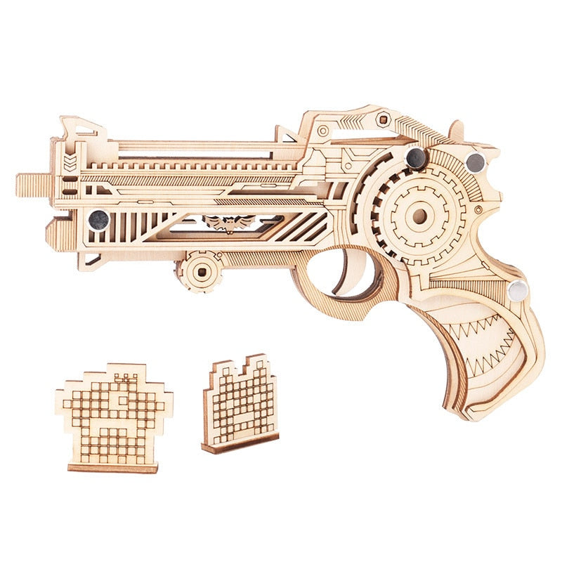 3D Wooden Puzzle Woodcraft Assembly Kit Hunting wolf Eagle Train Dragon Rubber Band Gun For Boy Christmas Gift