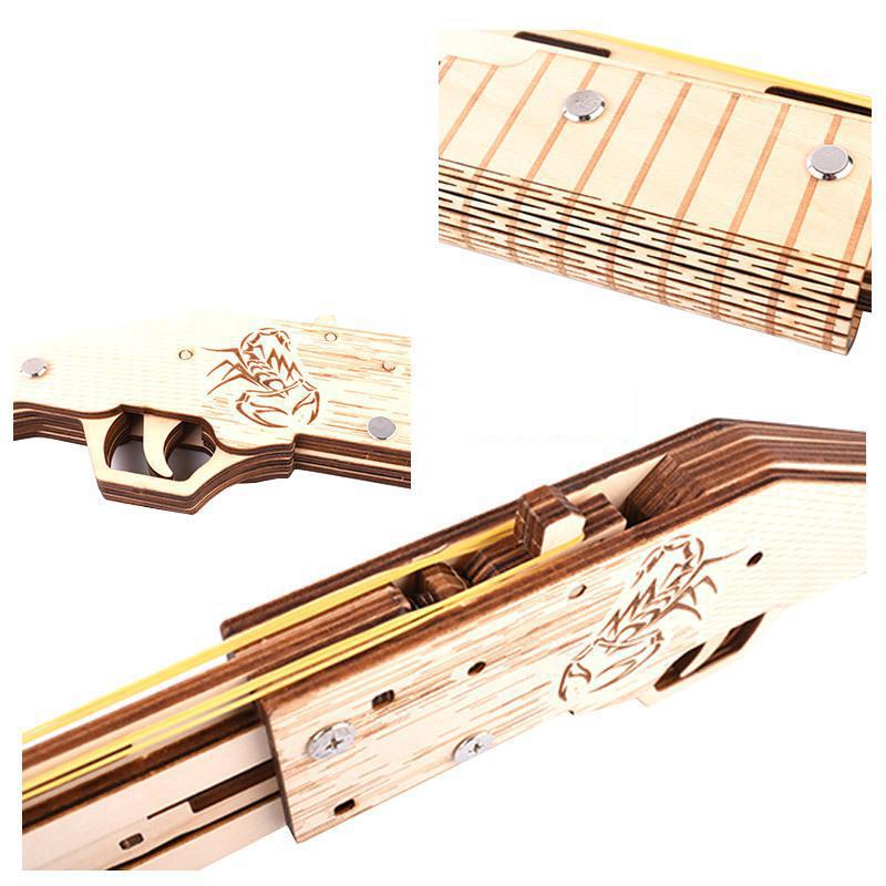 3D Wooden Puzzle Woodcraft Assembly Kit Hunting wolf Eagle Train Dragon Rubber Band Gun For Boy Christmas Gift