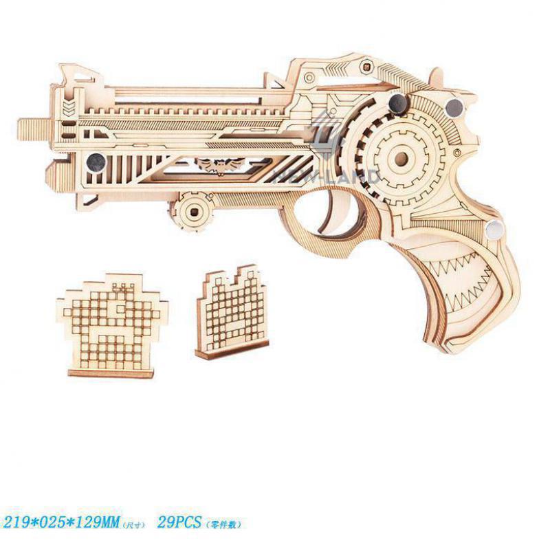 3D Wooden Puzzle Woodcraft Assembly Kit Hunting wolf Eagle Train Dragon Rubber Band Gun For Boy Christmas Gift