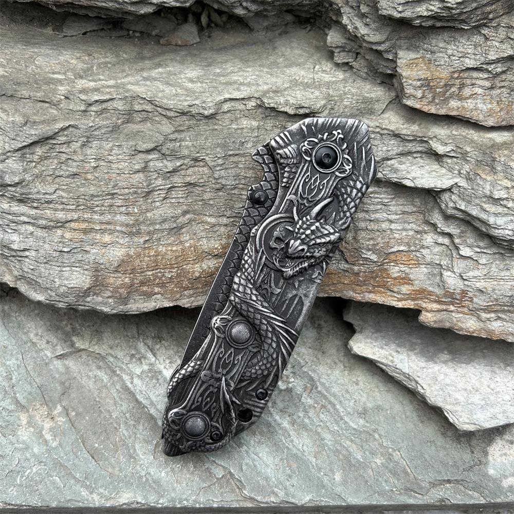 Evil Dragon Sculpture Knife Folding Knife