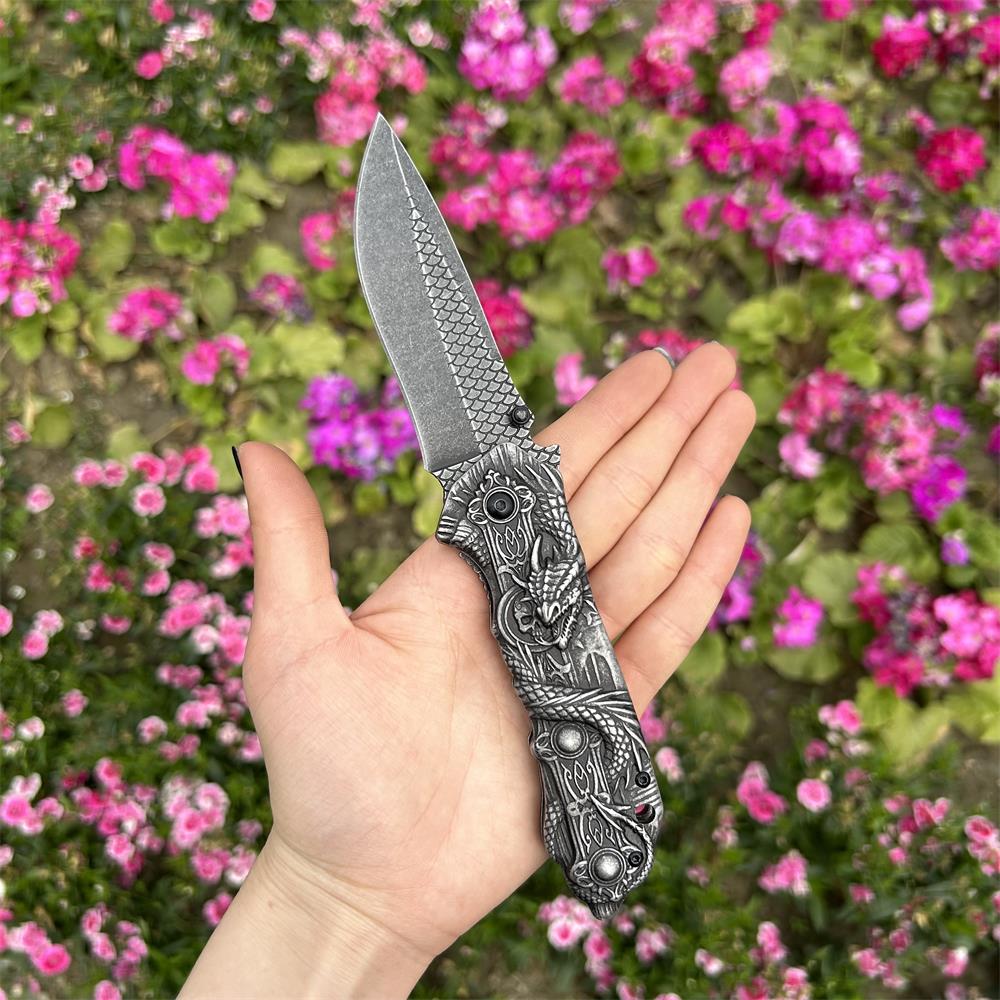 Evil Dragon Sculpture Knife Folding Knife
