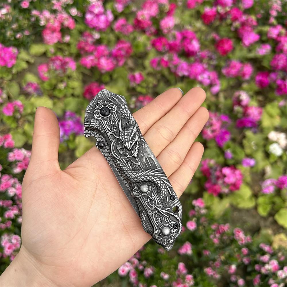 Evil Dragon Sculpture Knife Folding Knife