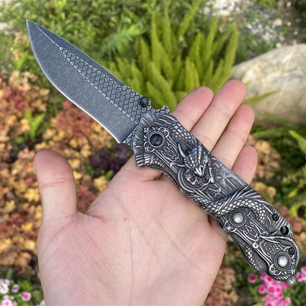 Evil Dragon Sculpture Knife Folding Knife