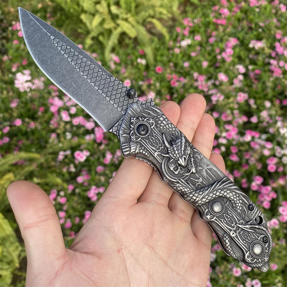 Evil Dragon Sculpture Knife Folding Knife
