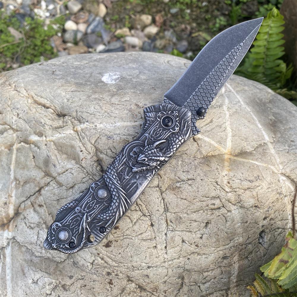 Evil Dragon Sculpture Knife Folding Knife