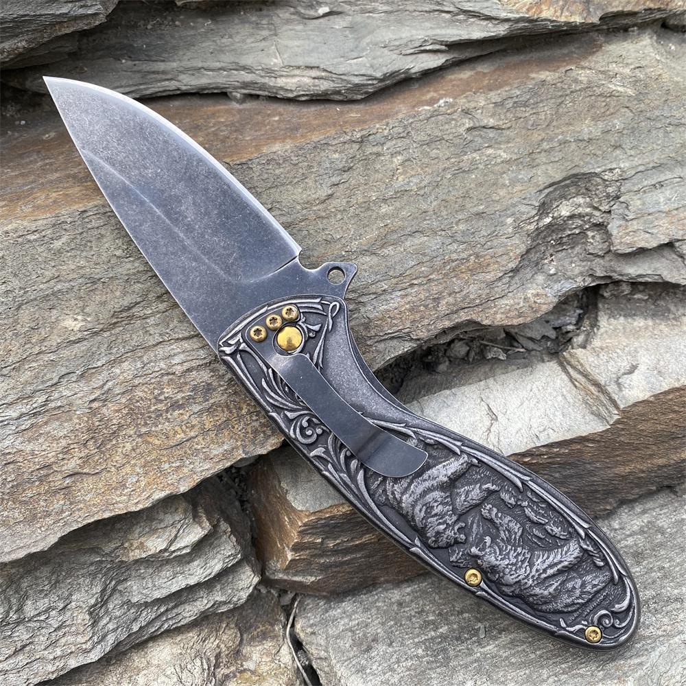 Brown Bear 3D Relief Folding Knife
