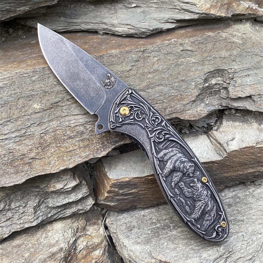 Brown Bear 3D Relief Folding Knife